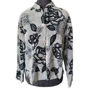 Vintage L-Fina Women's Black & Gray Floral Textured Jacket - Size S